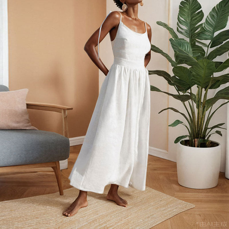 Women’s One-Shoulder Dress – Asymmetrical Neckline – Tie Strap – High Slit – Flowy Fit