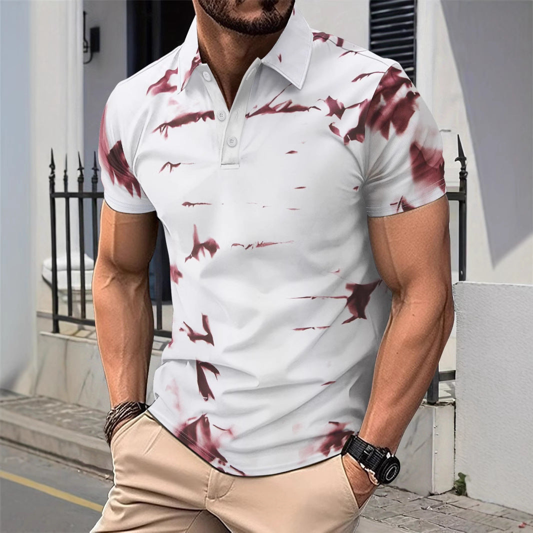 Men’s Polo Shirt – Slim Fit – Cotton – Short Sleeve – Abstract Pattern