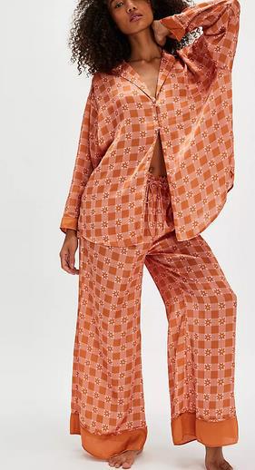 Women’s Loungewear Set – 100% Silk – Relaxed Fit – Lace Tank – Button-Up Top – Pajama Pants