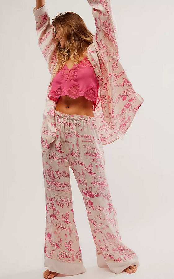 Women’s Loungewear Set – 100% Silk – Relaxed Fit – Lace Tank – Button-Up Top – Pajama Pants