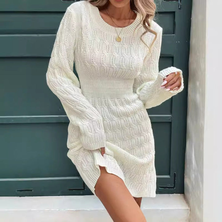 Women’s Sweater Dress - Cable Knit - Slim Fit - Ribbed Waist - Long Sleeve Pullover