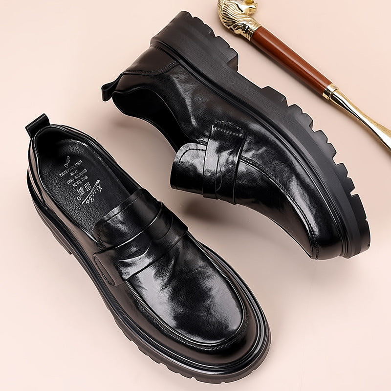 Men’s Leather Loafers – Slip-On Penny Strap – Moc Toe – Cushioned Dress Sole