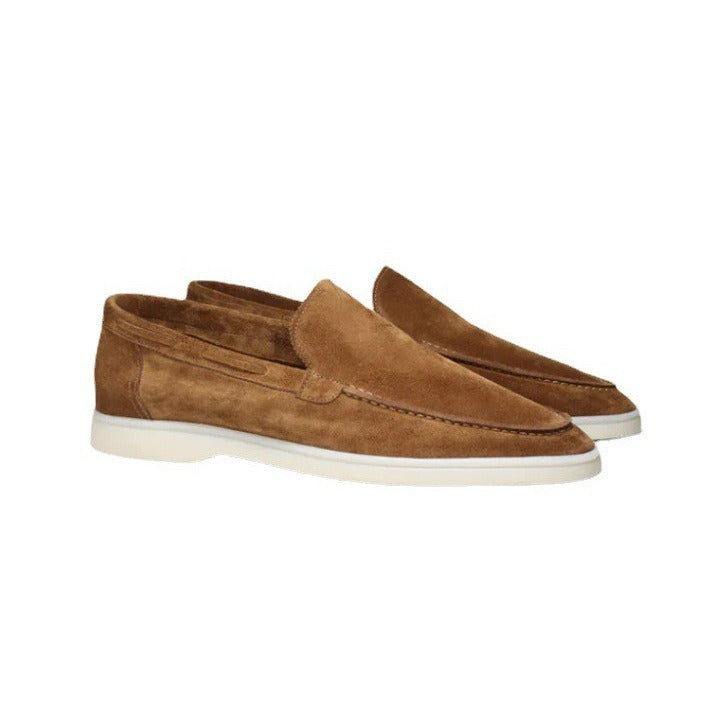 Men’s Loafers - Suede Slip-On - Moc Toe - Streamlined Fit - Flat Sole Casual Shoe