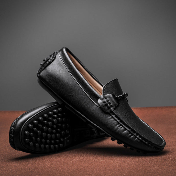 Men's Loafers – Slip-On Design – Metal Buckle – Round Toe – Textured Sole