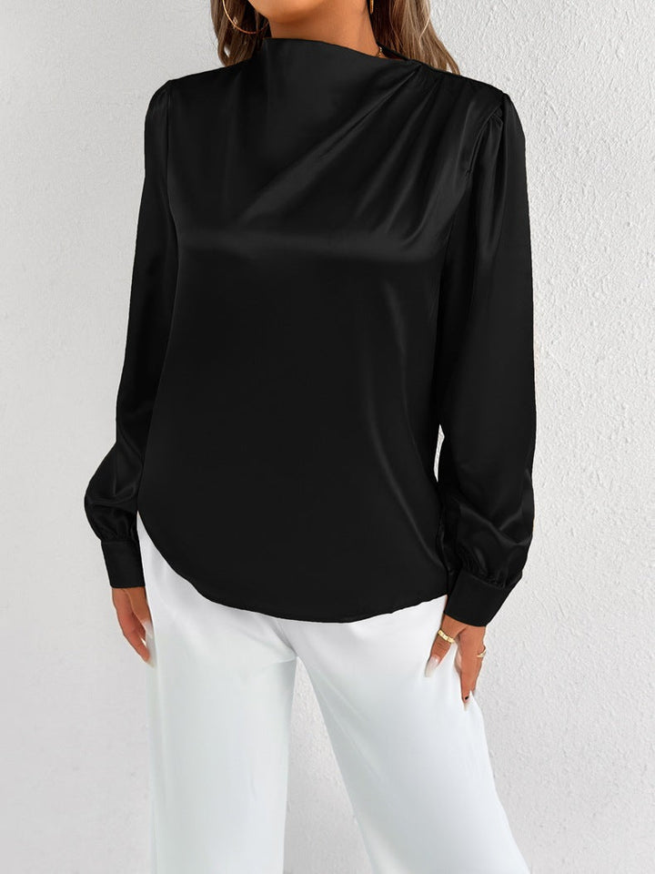Women’s Blouse – Relaxed Fit – High Neck – Long Sleeve – Minimalist Style