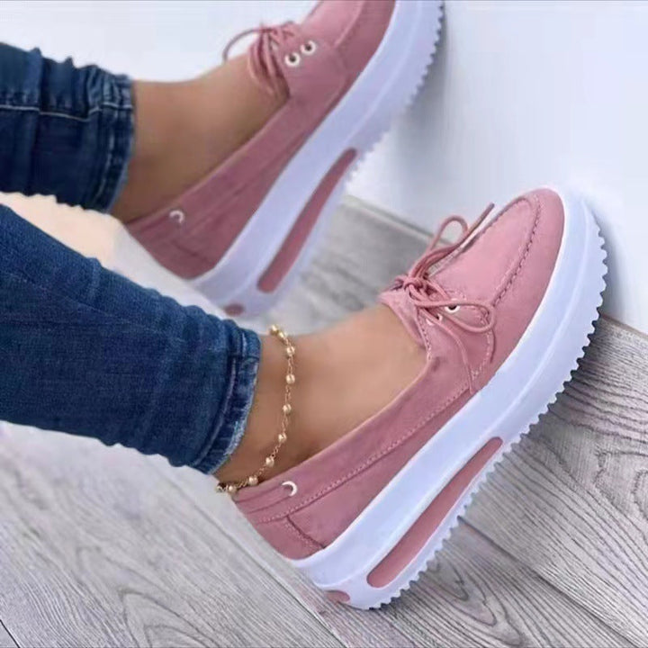 Women’s Wedge Heel Shoes – Suede Upper – Lace-Up – Platform Sole – Round Toe Casual