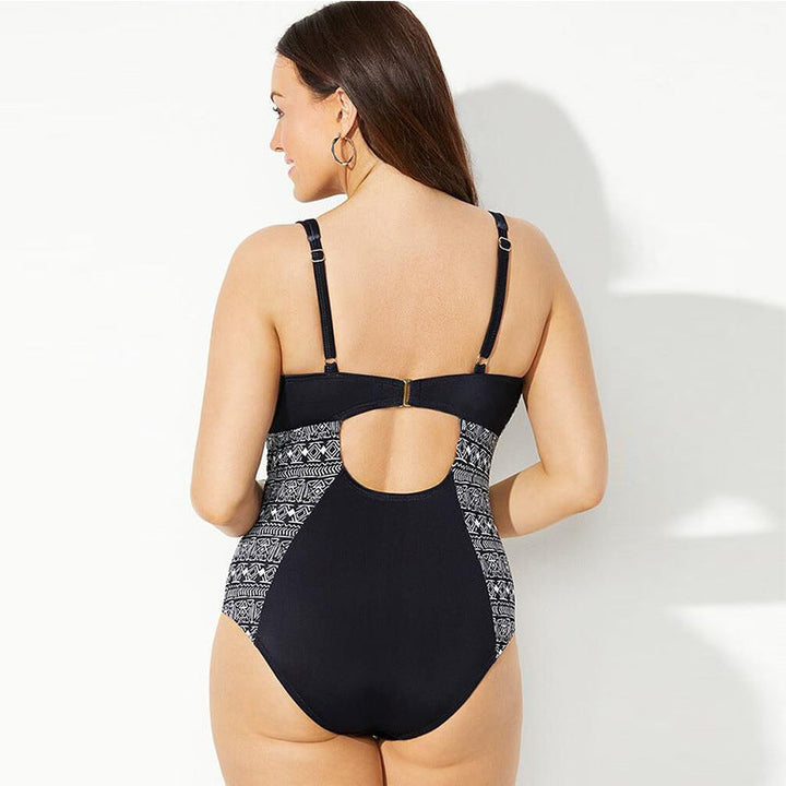 Women's One-Piece Swimsuit – Plunging Neckline – Front Strap – Stretch Fit