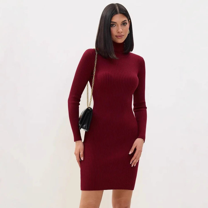 Women’s Sweater Dress – Ribbed Knit – Bodycon Fit – Long Sleeve Turtleneck Mini