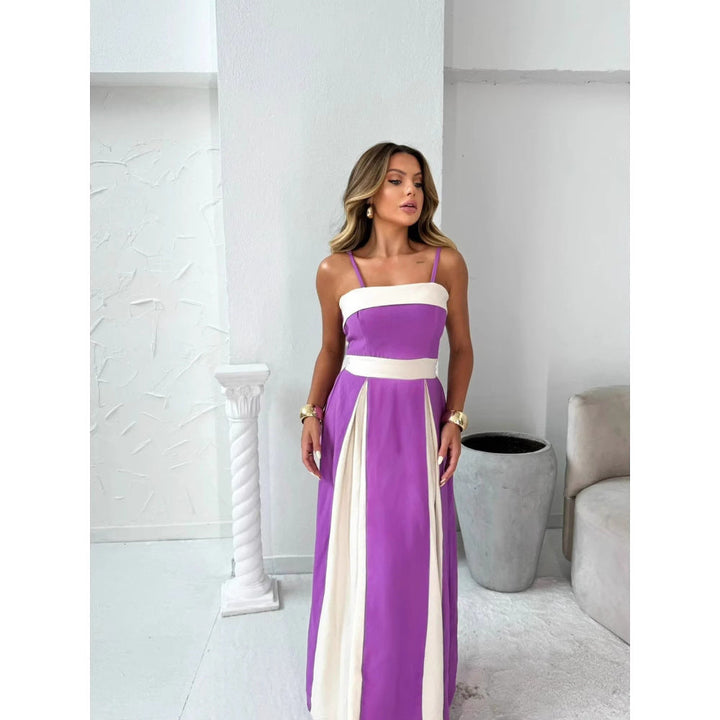 Women’s Maxi Dress – A-Line Fit – Square Neckline – Strappy Bodice – Panel Detailing