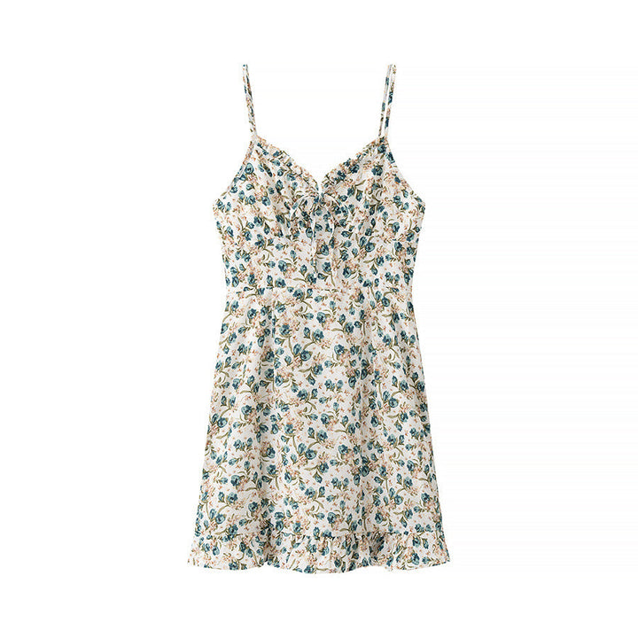 Women’s Mini Dress – Floral Print – Spaghetti Straps – Gathered Neckline – Flared Skirt