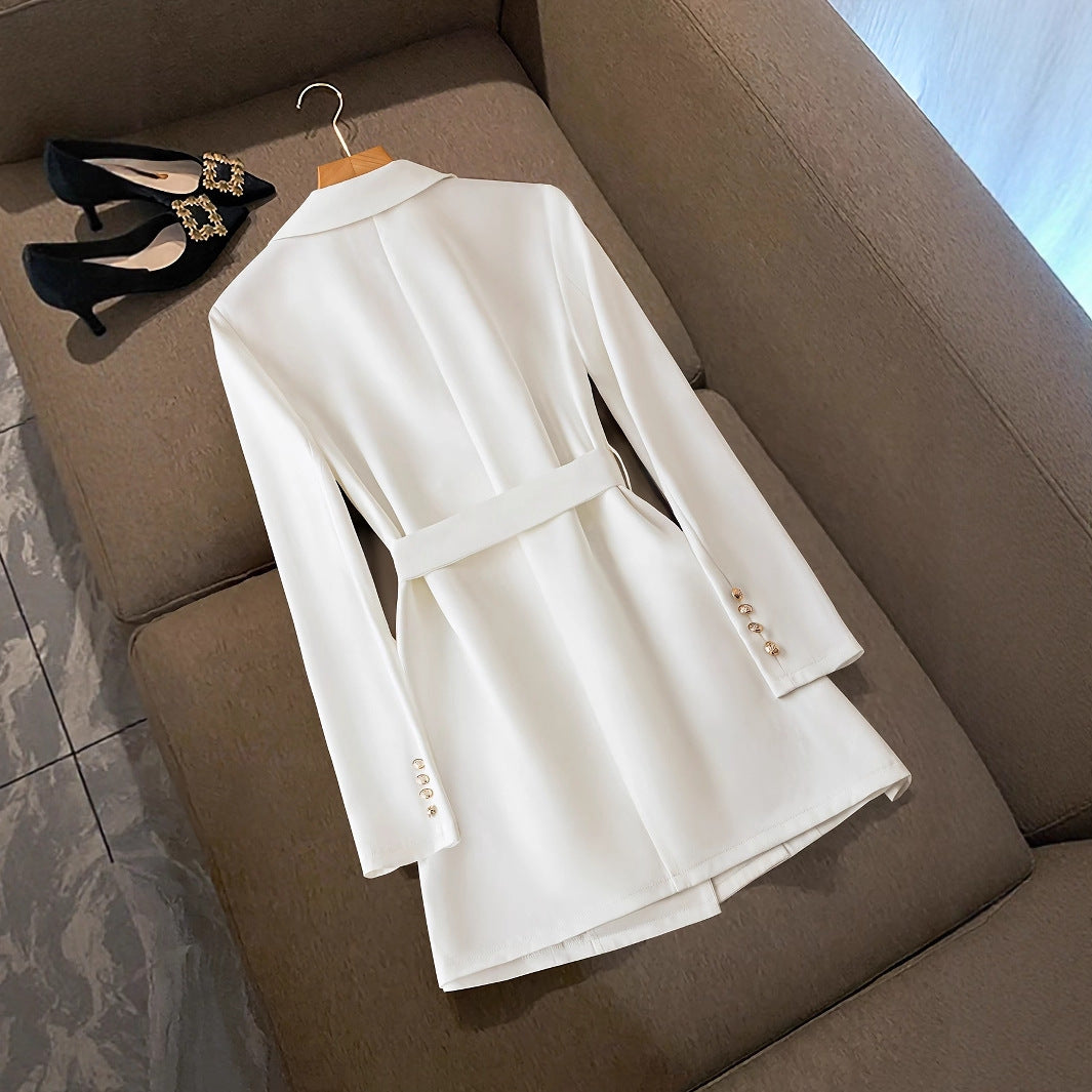 Women’s Blazer Dress – Tailored Fit – Notched Lapel – Belted Waist – Double Breasted