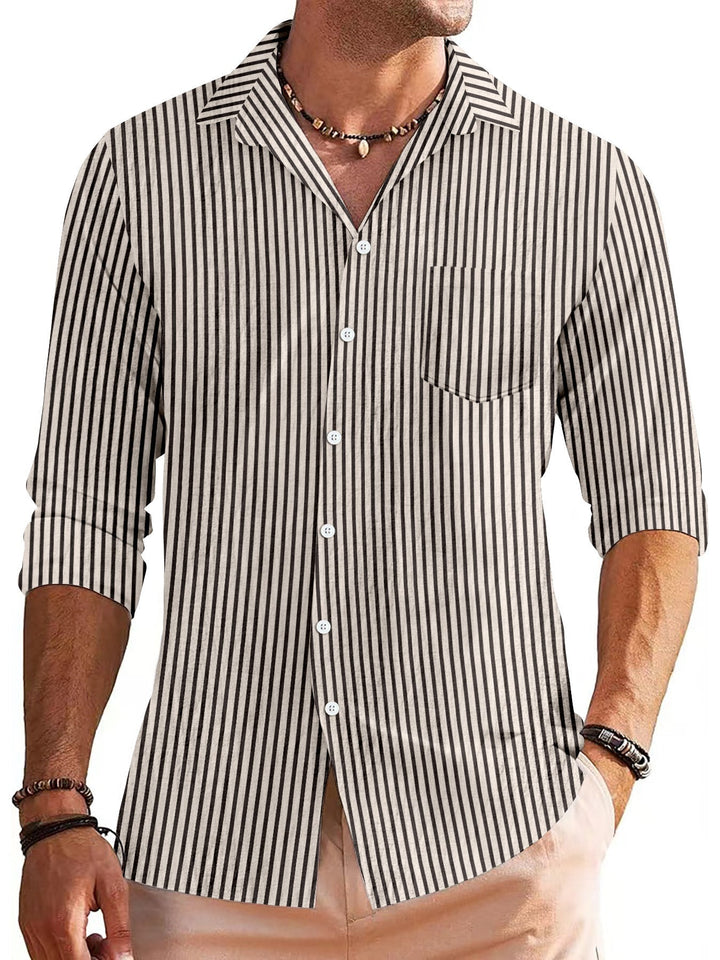 Men’s Long Sleeve Shirt – Regular Fit – Breathable Blend – Modern Stripe – Chest Pocket