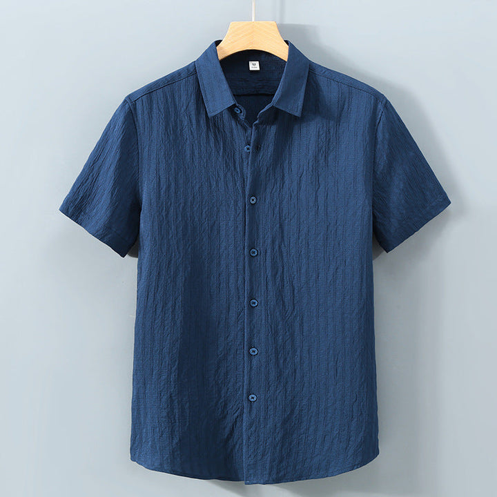 Men's Button-Down Shirt - Relaxed Fit - Short Sleeve - Textured Breathable Blend