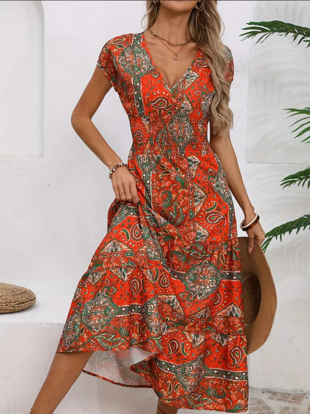 Women’s Maxi Dress – V-Neck Boho Style – Tiered Fit – Lightweight Breathable Fabric