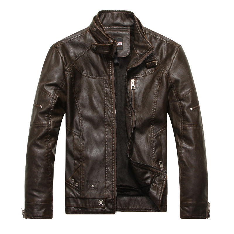 Men’s Biker Jacket – Slim Fit – PU Leather – Zipper Front – Stand Collar – Lined Casual Wear