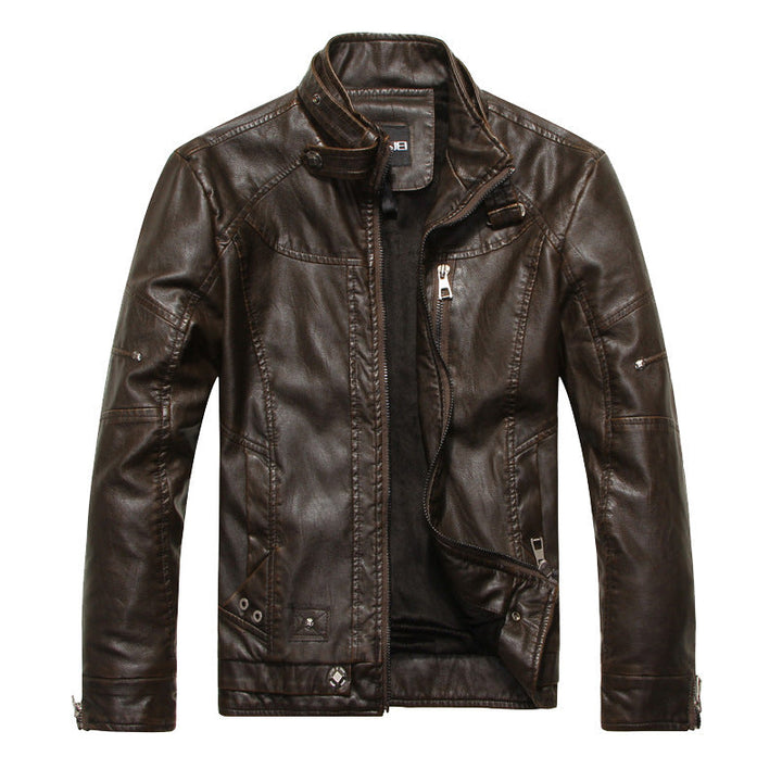 Men’s Biker Jacket – Slim Fit – PU Leather – Zipper Front – Stand Collar – Lined Casual Wear