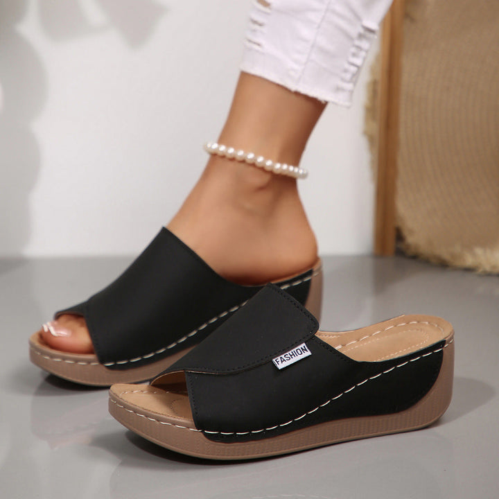 Women’s Wedge Mule Sandals – Open Toe – Slip-On – Cushioned Sole – Casual Comfort