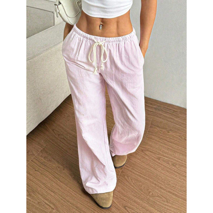 Women’s Wide-Leg Pants – Relaxed Fit – Cotton – Elastic Waist with Drawstring – Pockets