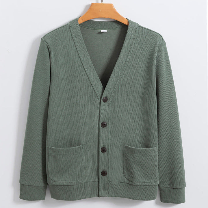 Men’s Cardigan – 100% Cotton Knit – Relaxed Fit – V-Neck – Button Front with Pockets