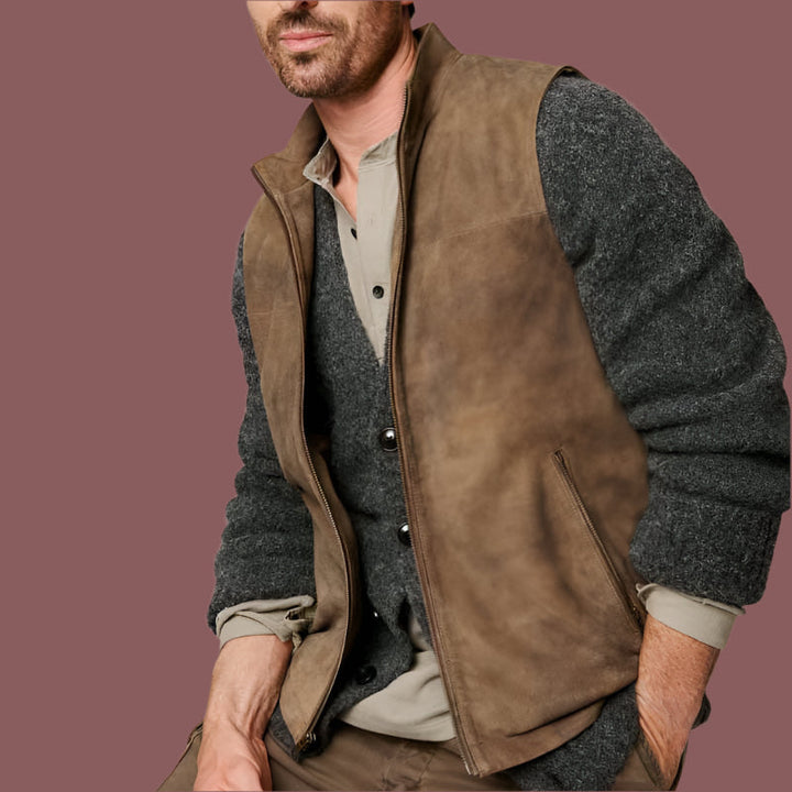 Men’s Vest – Luxury Fabric – Structured Relaxed Fit – Zip Front – Stand Collar
