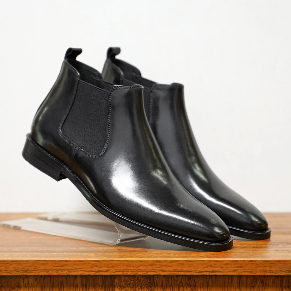 Men's Chelsea Boots - Leather Upper - Slip-On Elastic Panel - Ankle Height Classic Fit