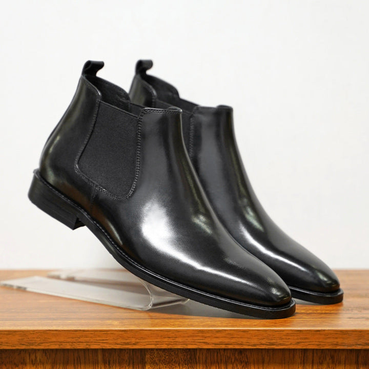 Men's Chelsea Boots - Leather Upper - Slip-On Elastic Panel - Ankle Height Classic Fit