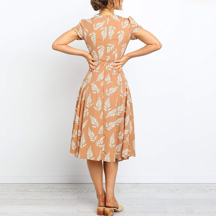 Women’s Midi Dress - Breathable Blend - V-Neck - Flattering A-Line Fit - Short Sleeve