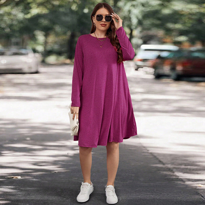 Women’s Long Sleeve Dress – Relaxed Fit – Flowy Knit – Mid-Length with Pockets