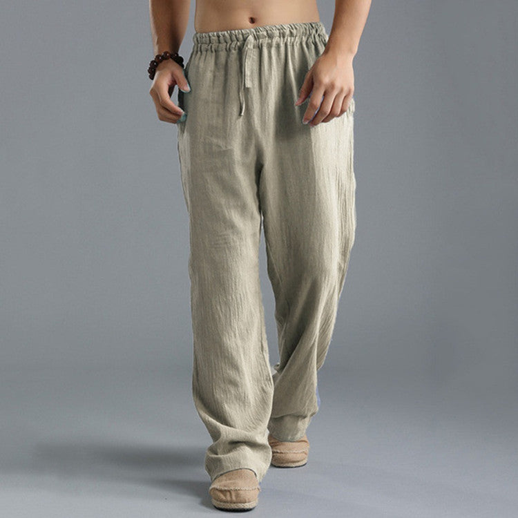 Men’s Relaxed Fit Trousers – Elastic Waist – Straight Leg – Natural Fibers – Casual Wear