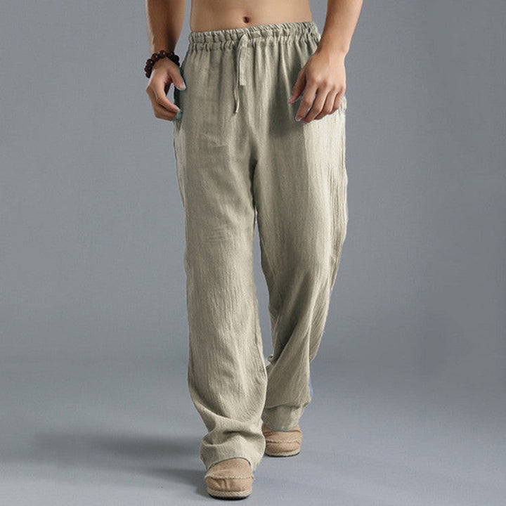 Men’s Relaxed Fit Trousers – Elastic Waist – Straight Leg – Natural Fibers – Casual Wear