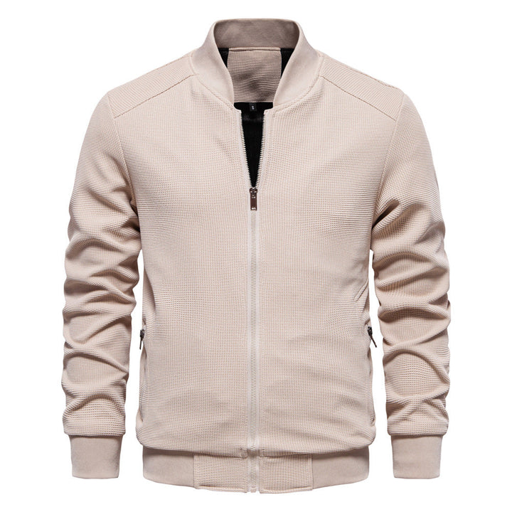 Men's Bomber Jacket – Slim Fit – Textured Fabric – Zipper Front – Ribbed Trim