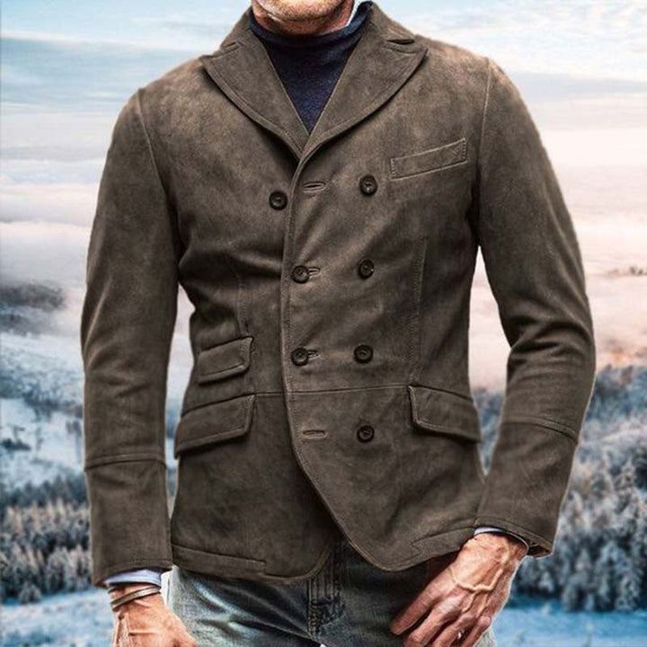 Men’s Casual Jacket – Suede Feel – Tailored Fit – Double-Breasted – Lapel Collar