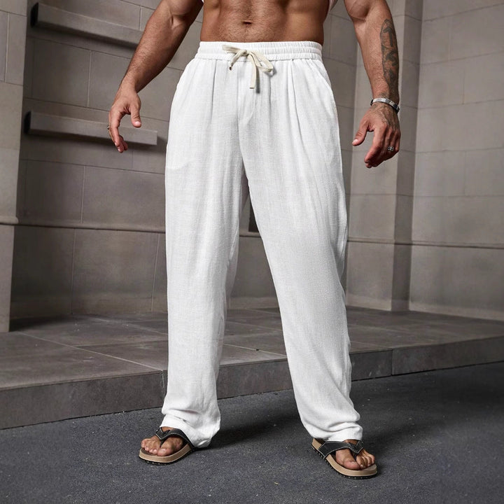 Men’s Casual Pants - Cotton Linen Blend - Loose Fit - Elastic Waist - Full Length