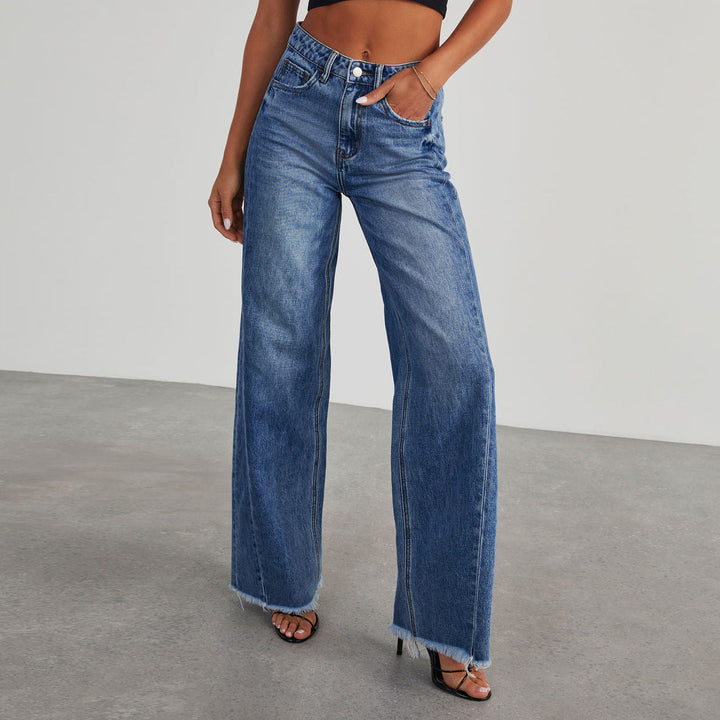 Women’s Wide-Leg Jeans - High Waist - Relaxed Fit - Raw Hem Casual Style