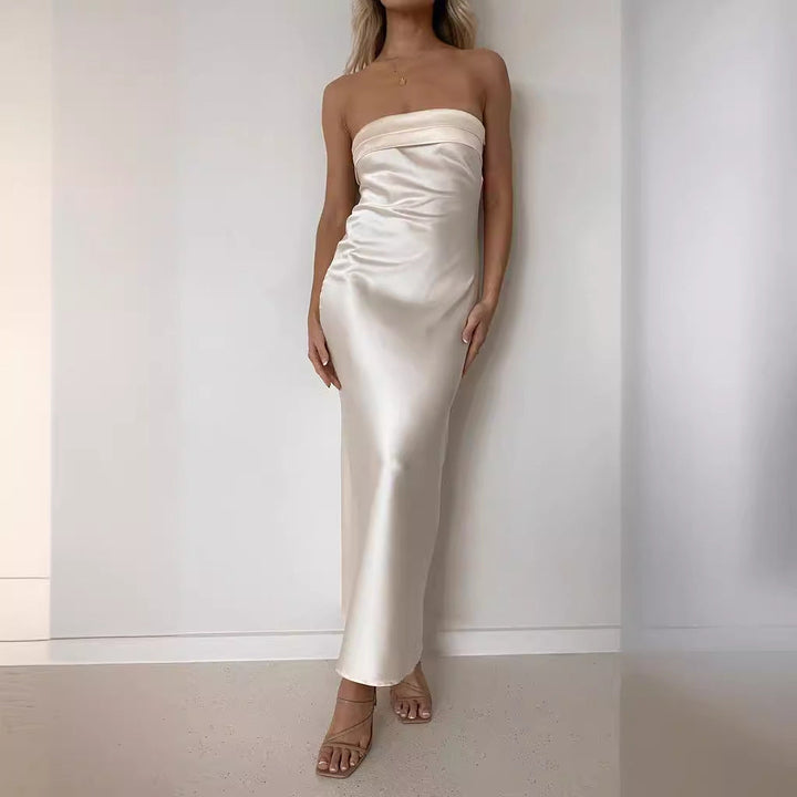 Women's Evening Gown - Strapless Silky Fabric - Floor Length - Elegant Formal Fit