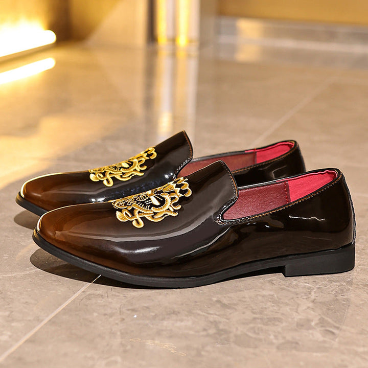 Men’s Loafers – Patent Leather – Embroidered Detailing – Slip-On – Regular Fit – Formal