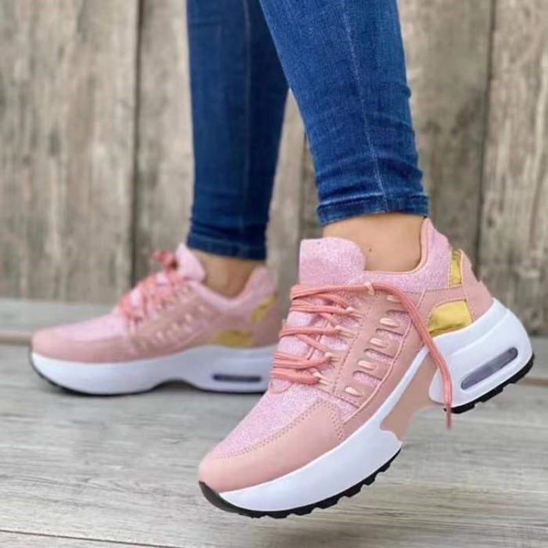 Women’s Athletic Sneakers – Breathable Mesh – Platform Sole – Lace-Up Supportive Fit