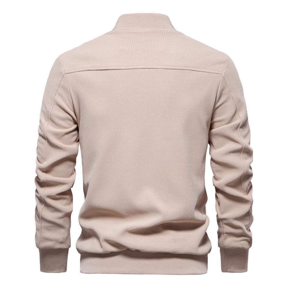 Men's Bomber Jacket – Slim Fit – Textured Fabric – Zipper Front – Ribbed Trim