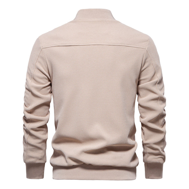 Men's Bomber Jacket – Slim Fit – Textured Fabric – Zipper Front – Ribbed Trim