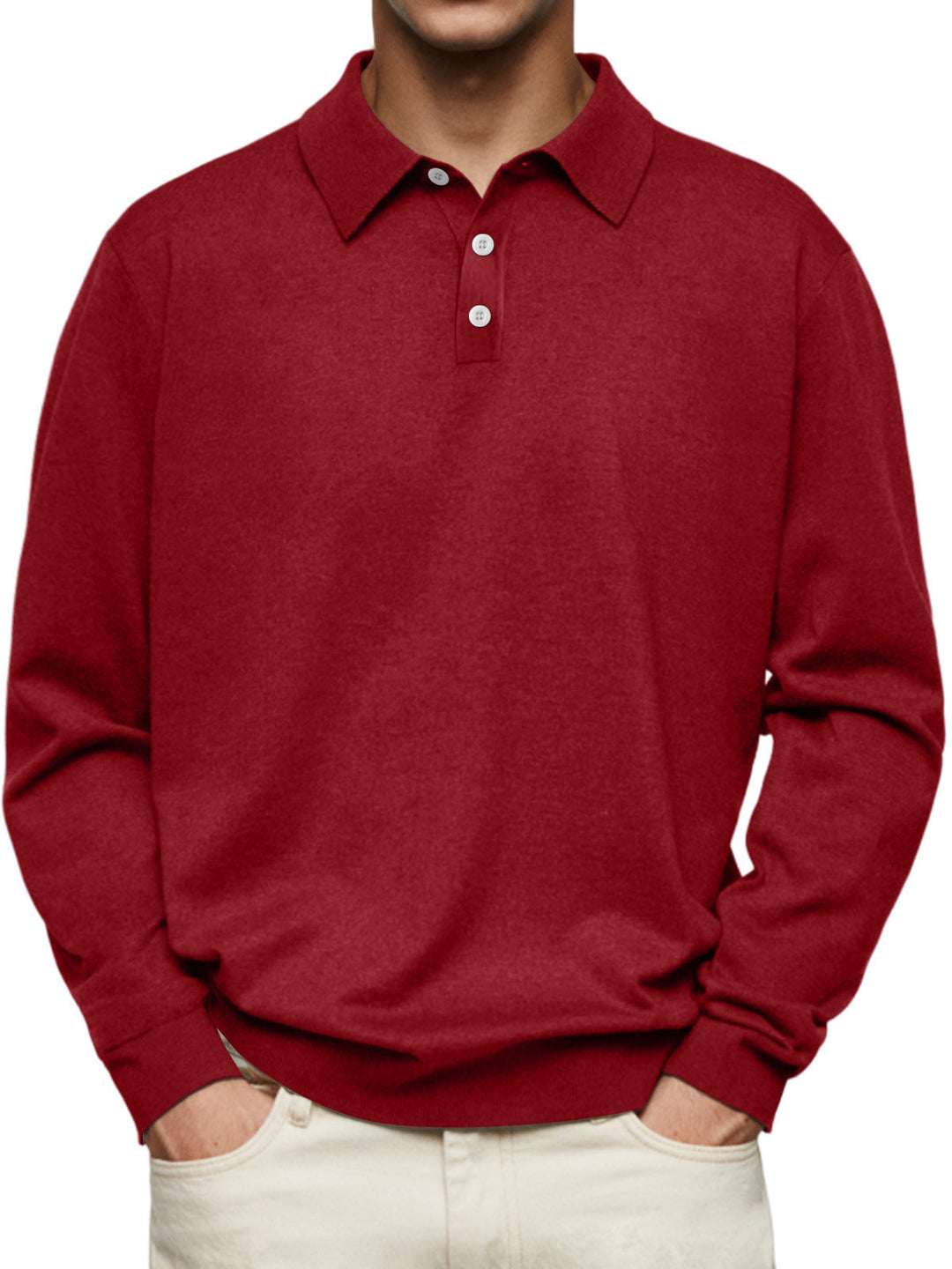 Men’s Polo Shirt - Soft Knit - Relaxed Fit - Long Sleeve Casual Wear