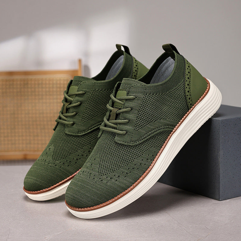 Men’s Knit Dress Shoes – Breathable Fly-Knit – Cushioned Sole – Lace-Up Smart Casual