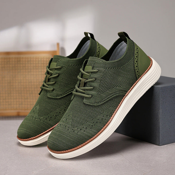 Men’s Knit Dress Shoes – Breathable Fly-Knit – Cushioned Sole – Lace-Up Smart Casual