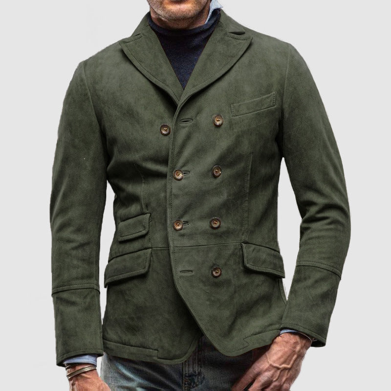 Men’s Casual Jacket – Suede Feel – Tailored Fit – Double-Breasted – Lapel Collar