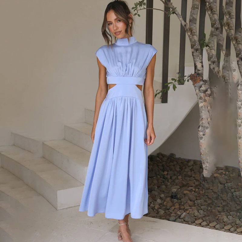 Women’s Midi Dress – Elegant Fit – Pleated Bodice – Waist Cut-Out – Soft Luxury Fabric