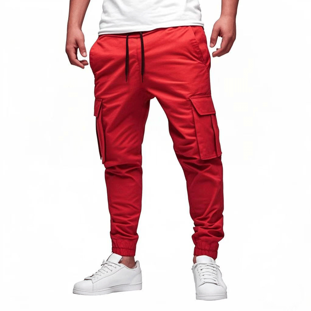 Men’s Cargo Jogger Pants – Slim Fit – Stretch Cotton – Elastic Waist & Ankle Cuffs
