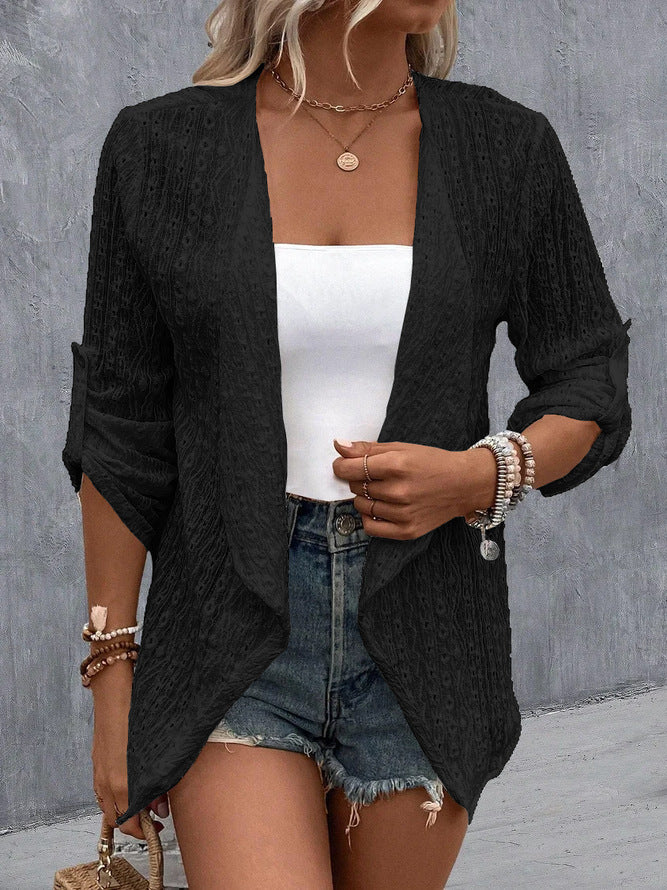 Women’s Cardigan – Crochet Knit – Relaxed Fit – Open Front – Lightweight Boho Layer