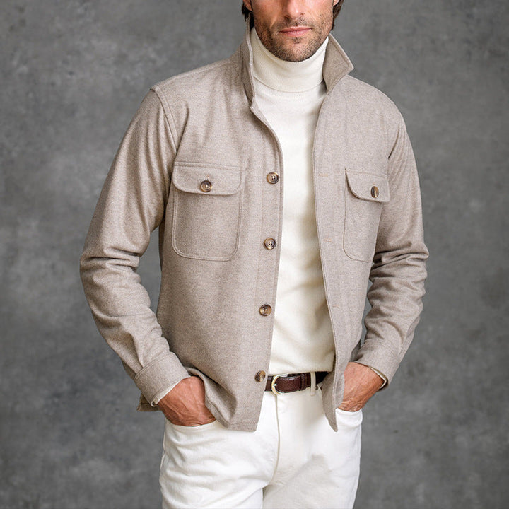 Men's Jacket - Tailored Fit - High Collar - Button-Up Front - Chest Flap Pockets