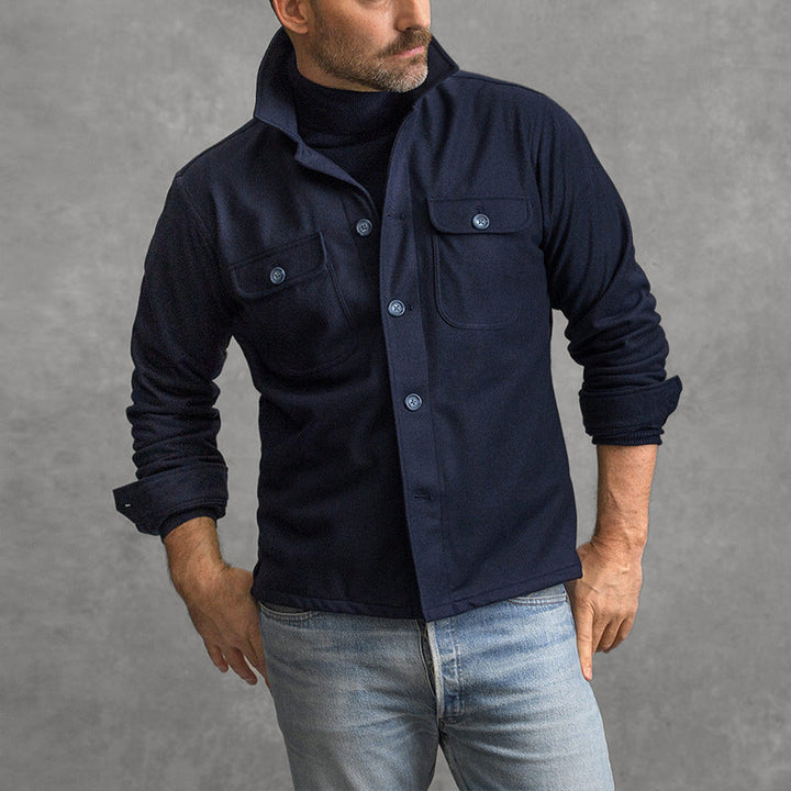 Men's Jacket - Tailored Fit - High Collar - Button-Up Front - Chest Flap Pockets