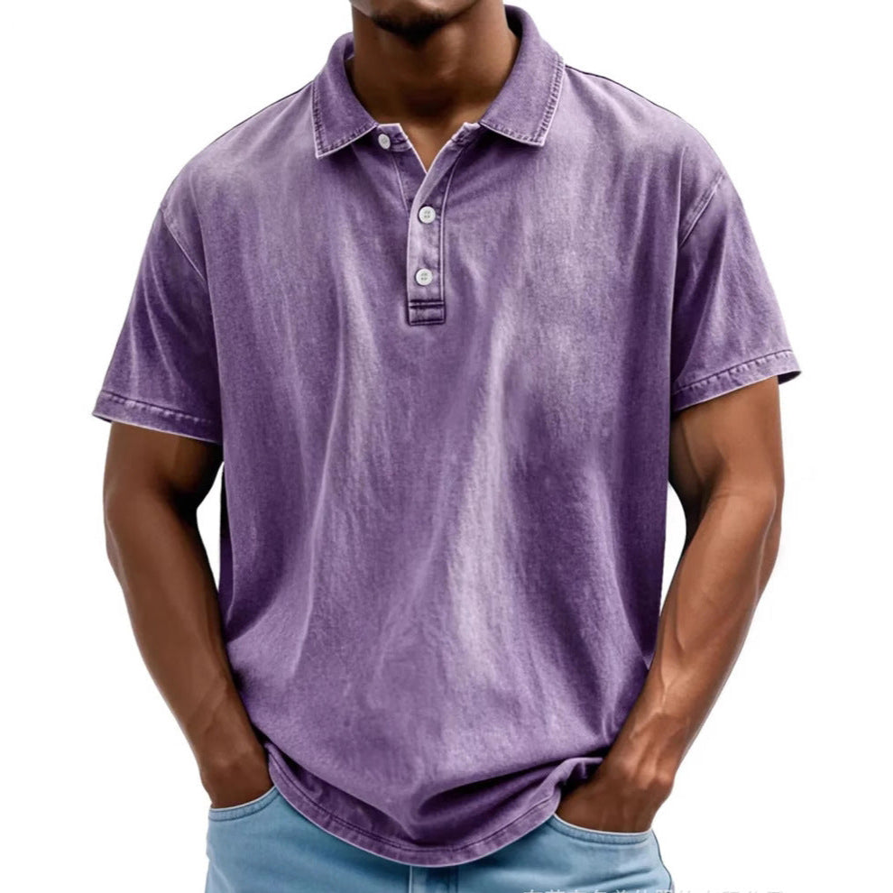Men’s Polo Shirt - Relaxed Fit - Washed Retro Style - Short Sleeve Casual Wear