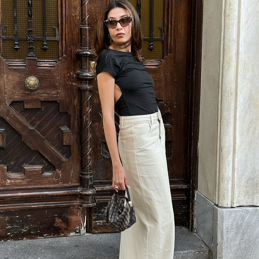 Women’s Maxi Skirt - High Waist - Structured Fit - Front Seam - Belt Loops & Pockets
